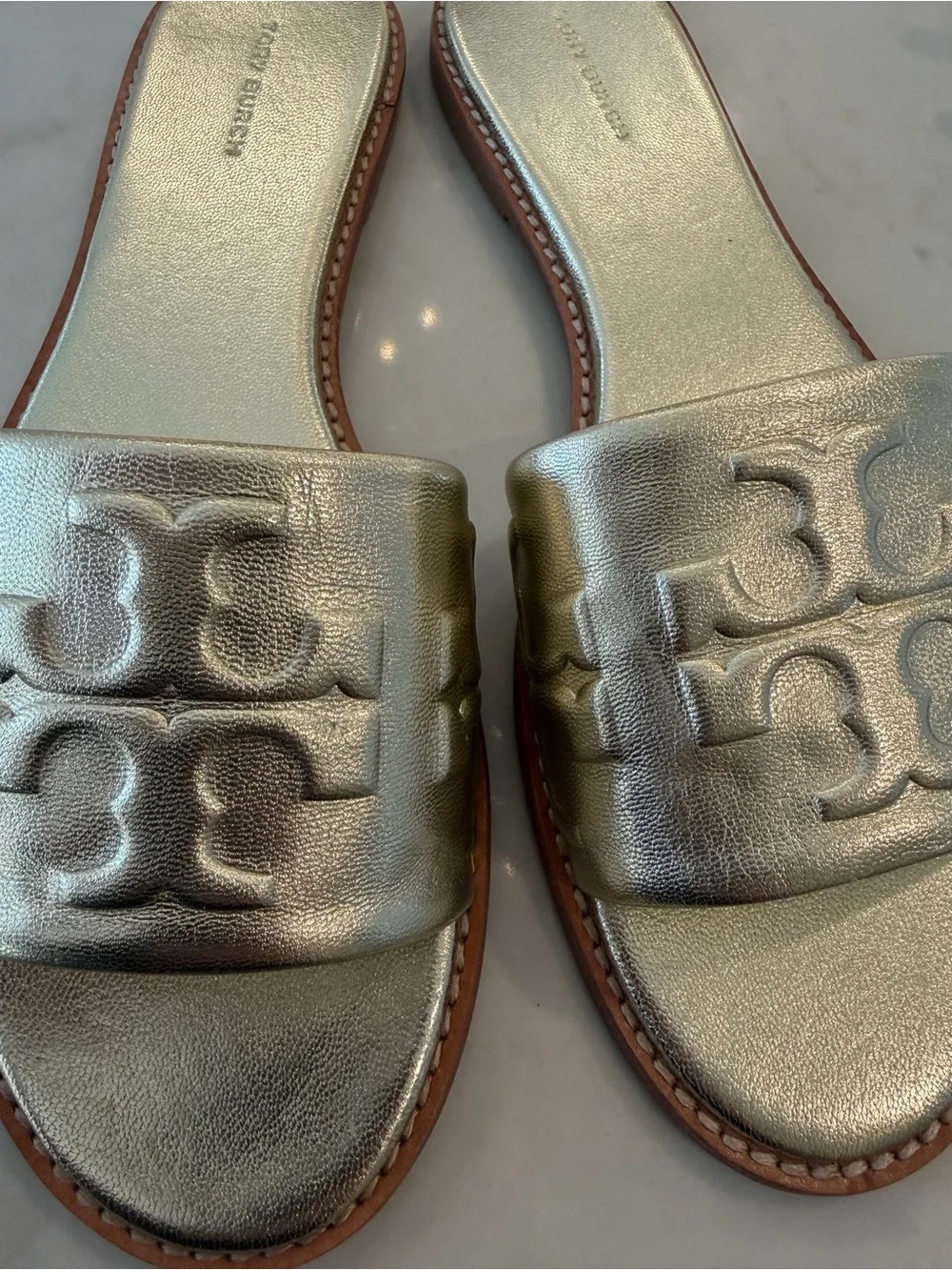 Tory Burch Gold Metallic  Slide Sandals